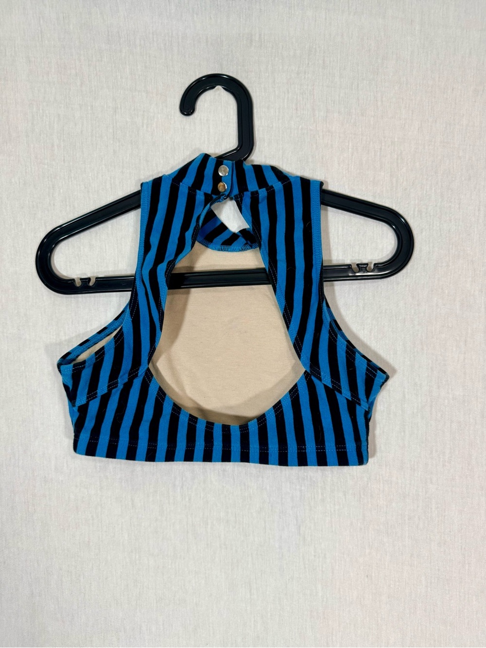 Size S/M Circus inspired Blue and Black Striped Cropped Tank Top or sports bra - Picture 2 of 2